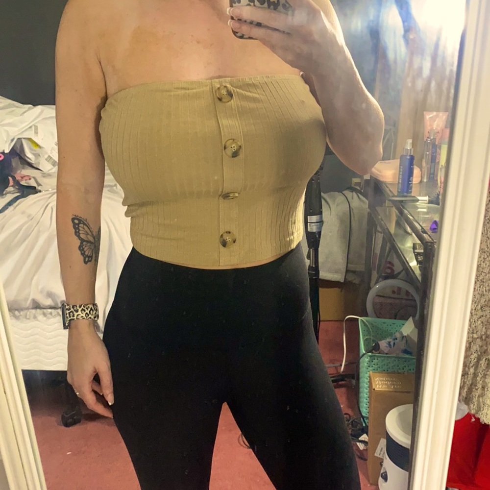 Beige tube top with buttons
